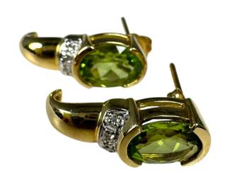 10kt Yellow Gold Peridot and Diamond J Hoop Earrings