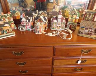 Dresser with mirror, Christmas village