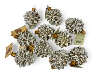 67 Setof10OldWorldChristmasGlassPineconeOrnaments9wTags