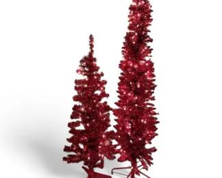 52 Setof2RedTinselChristmasTreeswMetalStands