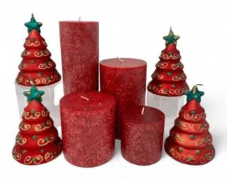 68 Setof7RedCandlesPier1TreesSpiceMarketPillars