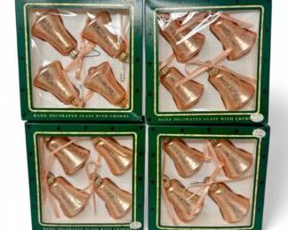 21 4BoxesofPeachyPinkBellBlownGlassOrnamentsHandDecorated
