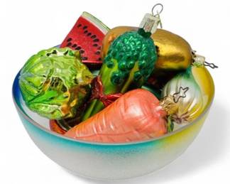 27 GlassBowlwRainbowTrim14BlownGlassFruitVeggieOrnaments