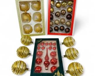 64 KrebsChoiceGlassOrnamentsLotGoldRedBronze