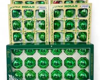 25 Lotof89VintageGreenGlassOrnamentsHollyRauchBoxes