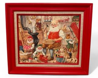 33 VintageSantasWorkshopPrintinBrightRedWoodFrame