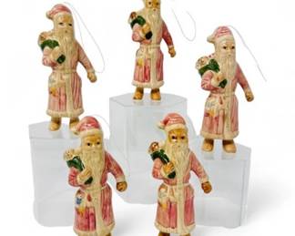 45 Setof5VintagePinkRobeCeramicSantas
