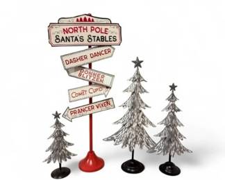 6 MetalNorthPoleSantasStablesSignw3SilverTrees