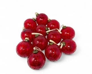 4 RedBlownGlassChristmasOrnamentsSparklingGlitterLattice