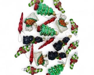 26 Setof20BlownGlassOrnamentsDogsTreesCandyCanes