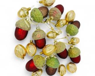 66 BlownGlassNutOrnamentLotRedAcornsGoldNuts
