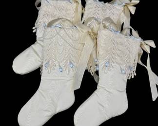 35 Setof4CreamBeadedPuffyPillowStyleStockingsReeCreation