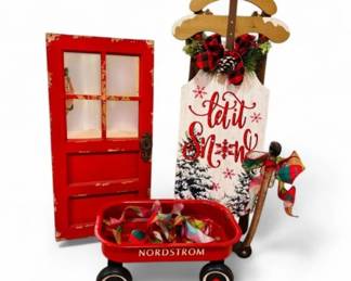 34 VintageNordstromMetalToyWagonRusticHolidayDecorSet