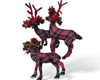 5 Setof3PlaidReindeerwRemovableBerryGarlandAntlers