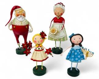 51 LoriMitchellHolidayFiguresSantaMrsClausPoinsettiaMenorah