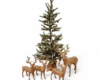 46 48PineTreeSetof4PlaidPaperMchDeerFamily