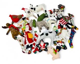 29 FabricWoolChristmasOrnamentLotAnimalsSantaMore