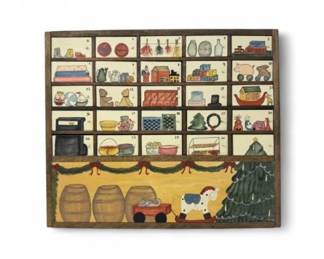 7 HandPaintedWoodAdventCalendar25DrawerWallHanging