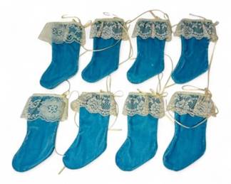 20 Setof8VintageBlueVelvetLikeMiniStockingswLaceTrim