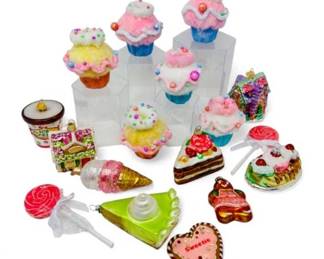 11 Setof17SweetTreatOrnamentsGlassWaxCupcakeDcor