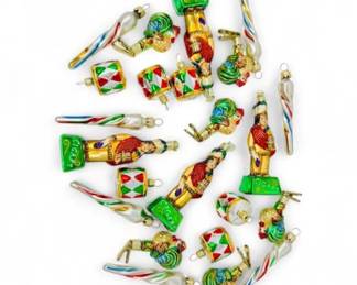 65 BlownGlassOrnamentSetCigarFiguresDrumsSwirls