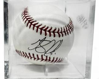 126 GeorgeSherrillSignedBaseballinDisplayCase