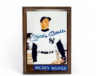 4 MickeyMantleSignedPhotoWoodPlaqueNewYorkYankees