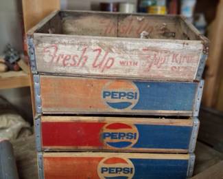 Vintage pepsi and seven up wooden crates