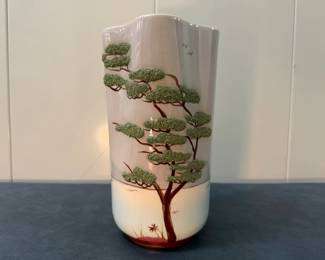 Weil Ware "Ming Tree" Vase | Vintage (1930s-1960s) Weil Ware "Ming Tree" vase from California Art Pottery, hand-decorated with a textured, bas-relief tree design featuring detailed "pine needles." - h. 10.5 x w. 5.5 in