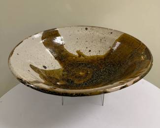 Studio Pottery - Drip Glaze Style Bowl | Japanese ceramic pottery of a large bowl ("oobatchi") with an abstract drip glaze.  - h. 4.5 x w. 14.5 in