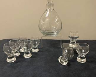 Kosta-Boda Crystal Wine Glasses | 
Kosta-Boda (Sweden) crystal wine glasses and a contemporary glass carafe with crystal stopper.