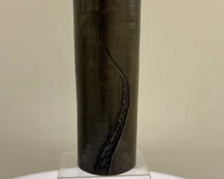 Studio Pottery - Brutalist Style Vase | Studio pottery vase in a dark, earthy brown glaze, crafted in a bold, brutalist style. - h. 9 x w. 3.5 in