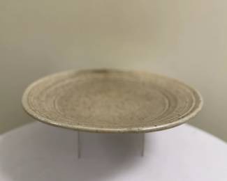 Studio Pottery - Speckled Dinner Plate | Studio pottery dinner plate with speckled pattern. 
Associated with "Janet LesRaux" or similar.
- h. 2 x w. 13 in