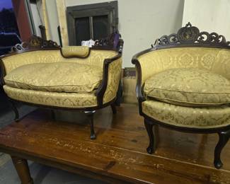 Pair loveseat & chair inlayed w/mother of pearl