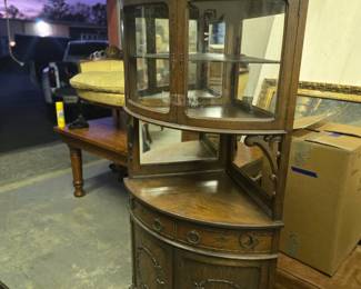 Rare oak corner china cabinet