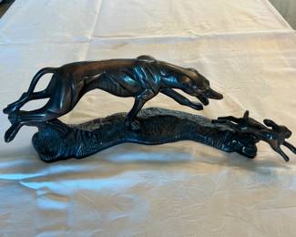 Austrian Art Deco Bronze, Hunting dog chasing rabbit. 