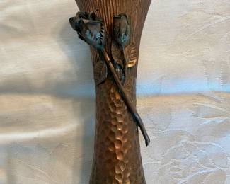 Copper vase with flowers, hammered, from the arts and crafts era, Hungarian.