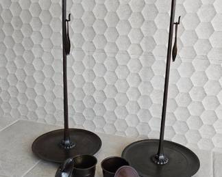 Japanese Bronze Buddhist Sakura ceremonial candlestick holders and pots.  