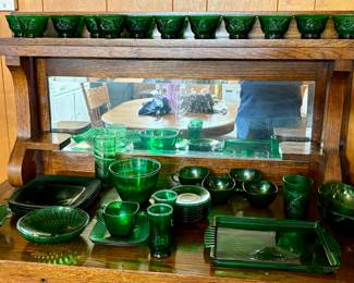 Vintage Anchor Hocking Emerald Green Glassware. Custard Bowls/Plates/Bowls/Glasses.