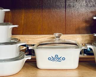Vintage Corning Ware Cornflower Dishes with Lids.