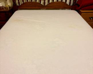 Queen Mattress/Box. Queen Oak Wood Headboard and Frame.
