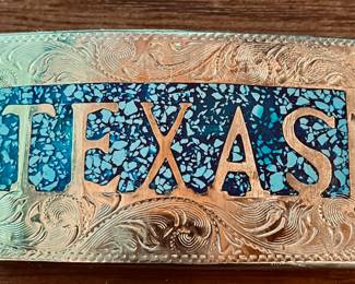 Vintage Texas Belt Buckle with Turquoise Inlaid.