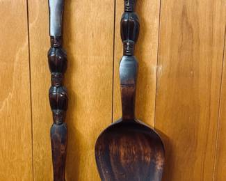 Wood Oversized Decorative Fork and Spoon