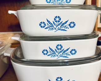 Vintage Corning Ware Cornflower Dishes with Lids.