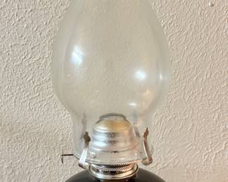 Vintage Kaadan Black Oil Lamp W/White Rose 14.5”