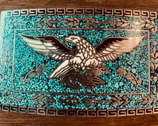 Native American Style Belt Buckle w/Inlaid Turquoise.