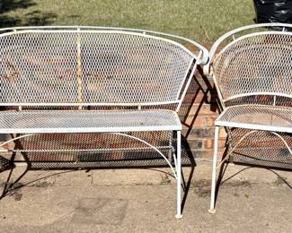 Wrought Iron Bench and Chair.