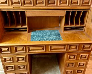 Unique Mid Century Teak Roll-Top desk, Custom Built. Easy Move. 6 Pcs.