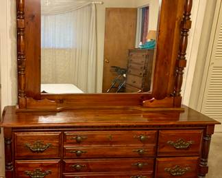 Oak Wood Dresser and Mirror.
