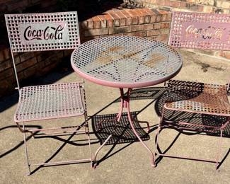 Vintage Coca Cola Iron Bistro Table and Chairs.